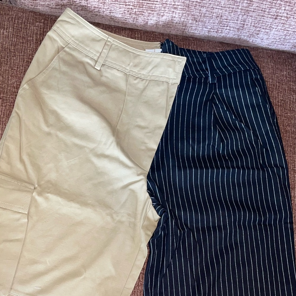Beige and Black Pinstripe Pants